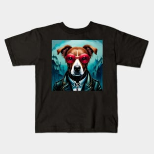 Dog in Leather Jacket and Sunglasses Kids T-Shirt